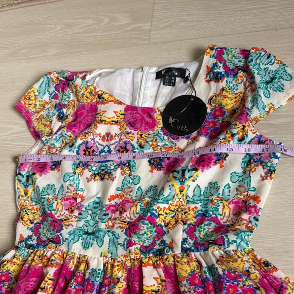 3/$10 Cutie Vibrant Floral Dress - Pink, Blue, Yellow - Picture 5 of 8